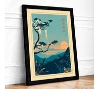 Ancient Pine at Dusk Japandi Framed Wall Art Print A1 (84.1×59.4cm) Black, Wall Decor for Living Room, Bedroom, Office & Home, Ready to Hang, Art Gift
