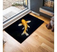 Ancient Pond Door Mats Indoor, Machine Washable Golden Koi Doormats, Dirt Trapper Mat, Absorbent Entrance Rug, Non-slip Floor Mats for Inside, Front Back Door (60 x 90 cm, Black)