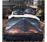 Ancient pyramid 3D Pattern Comforter Cover 3pcs Ultra-Soft Microfibre Skin-Friendly mystical night scene Quilt Cover 2 Pillow Shams Zippered Closure Machine Washable Kids & Teens Single (135x200cm)