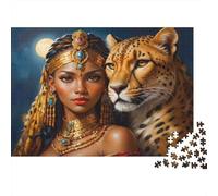 Ancient Queen with Leopard 1000 Piece Jigsaw Puzzle Queen And Leopard Portrait for Adults Educational Game Home Decoration Challenge High Difficulty Male And Female Birthday 52x38cm