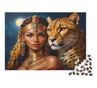 Ancient Queen with Leopard 1000 Piece S Sturdy Cardboard Classic Jigsaw Puzzle for Adults Kids Impossible Challenging Game Decompression Wall Decor 70x50cm/1000pcs