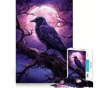 Ancient Raven Moon Night Adult Jigsaw1000 Pieces Memory Skill Fun Stable Fit No Shifting Parts Compact Fun for Family Game Time (38x26cm)