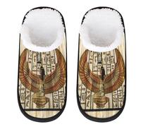 Ancient Religion Egyptian Parchment Texture Slipper for Women Men Travel Slippers Foldable Indoor Plush Lining Slip on House Slippers Memory Foam Warm Home Sock Shoes L