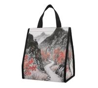 Ancient Road in The Autumn Mountains Insulated Lunch Bag Box, 12L Capacity with Dual Side Pockets, Foldable Cooler Tote, Leakproof Lunch Cooler Bag, Reusable Picnic Tote Bags for Work Travel Office Be