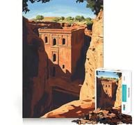 Ancient Rock Church Jigsaw Puzzle 1000 Piece Mind Train Fun Burr Free Clean Cut Pieces Absorbing Activity for Quiet Nights (50x75cm)