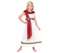Ancient Roman Greek God Costume Fancy Dress Up Outfits Set with Laurel Headband, Ancient Greek Costume, Roman Emperor Childs Costumes White Tunic With Red Sash, a Belt and Gold Leaf Headpiec