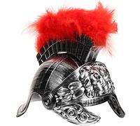 Ancient Roman Warrior Helmet, Red Feathers & Lion - King Design, Silver Finish, Ideal for Cosplay/Theme Parties/Historical Reenactments, Ancient Roman Warrior Helmet, Silver with Red Feathers