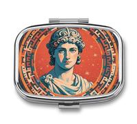 Ancient Rome Stamped Pill Box 2 Compartments Portable Travel Pill Case Mini Medicine Organizer for Pocket Purse Metal Waterproof Medicine Container Holder Vitamin Fish Oil