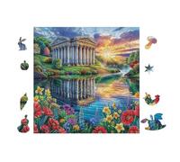 Ancient Ruins by Lake 100 Piece Complete DIY Jigsaw Puzzle Collectors Mind Relaxation Educational Decorative Puzzle Gifts for Adults Wooden Cardboard 28x28cm