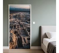 Ancient Ruins Door Stickers for Interior Doors Desert Landscape 3D Door Stickers Peel and Stick Bird's-Eye View Door Murals Wallpaper PVC Waterproof Self-Adhesive Home Decor 85 x 215 cm