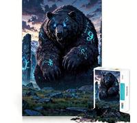 Ancient Rune Bear︰ Guardian of The Mystic Stones 1000 Piece Jigsaws for Adults Brain Training Fun Clean Cut Sturdy Components Calming Mental Break Activity (38x26cm)