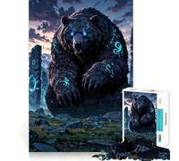 Ancient Rune Bear︰ Guardian of The Mystic Stones Jigsaw Puzzle 1000 Piece Mind Train Fun Burr Free Clean Cut Pieces Absorbing Activity for Quiet Nights (50x75cm)