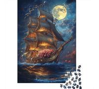 Ancient Sailing Ship 1000 Piece Jigsaw Puzzle Paper for Adults Night Sea View Relaxing Game Home Decor Gift Family Focus 70x50cm/1000pcs