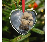 Ancient Sailing Ship in Storm Christmas Ornaments - Xmas Heart Hanging Ornaments for Christmas Tree Decorations, Farmhouse Rustic Holiday Home Decor and Gift Party Tags (3.5 Inch)
