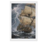 Ancient Sailing Ship in Storm Diamond Art Kits for Adults 8"x12" DIY Diamond Painting Kit for Beginners Gem Art Painting with Round Full Drill Diamonds DIY Paint Paintings for Home Wall Decor Gift