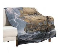 Ancient Sailing Ship in Storm Flannel Throw Blanket - 40"x60" Soft Lightweight Plush Blanket for Couch Bed Sofa, Oversized Camping Travel Blankets, Machine Washable Home Decor Gift for Men Women