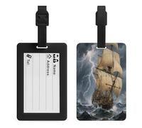 Ancient Sailing Ship in Storm Luggage Tags Suitcases - TPU Travel Bag Tags with Name Id Label and Black Loop - Unique Cute Id Labels for Women Men Suitcase Baggage Bag Backpack Instrument