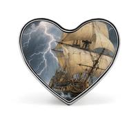 Ancient Sailing Ship Storm Lapel Pin Metal Brooch Badge Round Button Enamel Style Pinback for Hats Bags Clothing Gift
