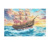 Ancient Sailing Ship Sunset 1000 Piece Jigsaw Puzzle for Adults Jigsaw Post Work Relaxation Tool Challenging Fun for Friends Family Home Decor 1000 PCS