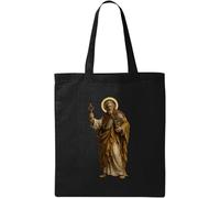 Ancient Saint Holding Key And Book Natural Cotton Tote Bag Black