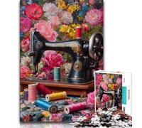 Ancient Sewing Machine Jigsaws Puzzles 1000 Pieces for Adults Gifts,Stress Reliever Staycation Kill Time with Matching Poster And Trivia Sheet 38x26cm