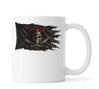 Ancient Skull and Crossed Swords Ceramic Tea Coffee Mug White