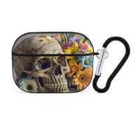 Ancient Skull and Flowers AirPod Pro Case, Anti Scratch Hard PC Cover with Keychain, AirPod Pro 2nd/1st Case Accessories for Women Men, Black-Style