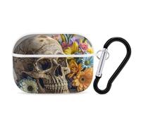Ancient Skull and Flowers AirPod Pro Case, Anti Scratch Hard PC Cover with Keychain, AirPod Pro 2nd/1st Case Accessories for Women Men, White-Style