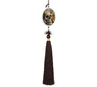 Ancient Skull and Flowers Car Pendant Sun Catcher Crystal Ornament for Rearview Mirror, Elegant Car Hanging Ornament with Tassel for Home & Office Decor