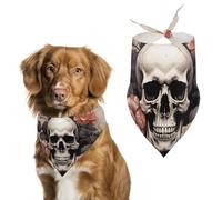 Ancient Skull and Flowers Dog Bandanas for Feeding Grooming, Triangle Pet Bibs for Cats & Dogs Washable Fashion Pets Scarf for Party Travel 27.6 X 11.8 Inch