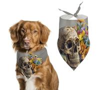 Ancient Skull and Flowers Dog Bandanas for Feeding Grooming, Triangle Pet Bibs Washable Pets Scarf for Cats & Dogs