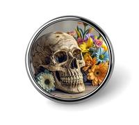 Ancient Skull And Flowers Round Badge for Men Women, Durable & Stylish Lapel Pins, Lightweight Metal Badges for Shirts, Jackets, Hats