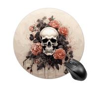 Ancient Skull and Flowers Round Mouse Pad 7.8 Inch, Portable Gaming Mouse Mat with Non-Slip Rubber Base & Smooth Surface, Waterproof Mousepad for PC, Laptop, Computer, Office, Home