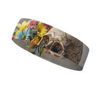 Ancient Skull and Flowers Sports Sweatband 15" Polyester Hairband Absorbent Quick-Dry Headband for Running, Yoga