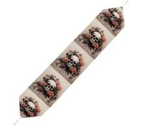 Ancient Skull and Flowers Table Runner for Dining Table, Short Plush Runners Washable & Durable Tablerunner Modern Home Decor for Wedding, Kitchen, Holiday 229*33cm