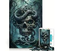 Ancient Skull Snake Symbol Jigsaw Puzzles for Teenagers 1000 Mental Fun Game Clean Seamless Connection Engaging Way to Pass Free Hours (50x75cm)