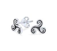 Ancient Small Celtic Irish Spiral Trinity Symbol Triskele Stud Earrings For Men Women Oxidized .925 Sterling Silver (7MM)