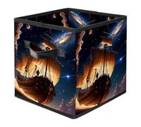 Ancient Space Ship Foldable Fabric Storage Cubes with Reinforced Handles - Large Collapsible Organizer Bins for Blankets, Space-Saving Home Storage Solution