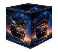 Ancient Space Ship Foldable Fabric Storage Cubes with Reinforced Handles - Large Collapsible Organizer Bins for Blankets, Space-Saving Home Storage Solution