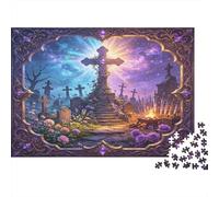 Ancient Stone Cross Cemetery 1000 Piece Jigsaw Puzzle for Adults Paper Material Twilight Mysterious Scene Relaxation Focus 38x26cm/1000pcs