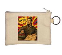 Ancient Strategy and Military Wisdom Key Chain Coin Purse Beige