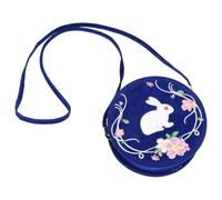 Ancient Style Embroidery round Cross Body Bag for Blue Corduroy | Comfortable Shoulder Carry, Candy Packaging and Sundries Storage, Unique Elegant Chinese Antique Style