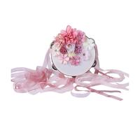 Ancient Style Three-Dimensional Tambourine with Ribbons, Hand-Cranked Pandero with Flower Design, Musical Instrument for Dance and Performance(J)