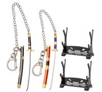 Ancient Sword Weapon Keychain, Metal Mini Katana Design, Mini Toy Katana Keychain 2-Piece Set+ Knife Holders (Famous Sword 2)