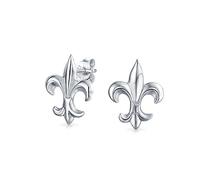 Ancient Symbol Lily Flower Minimalist Fleur De Lis Stud Earrings For Women Men Teens Lightweight CZ Accent .925 Sterling Silver