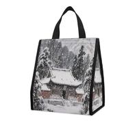 Ancient Temple in The Mountains Insulated Lunch Bag Box, 12L Capacity with Dual Side Pockets, Foldable Cooler Tote, Leakproof Lunch Cooler Bag, Reusable Picnic Tote Bags for Work Travel Office Beach