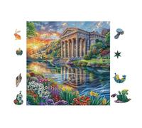 Ancient Temple Lake 100 Pieces Premium Jigsaw Puzzle Adult Jigsaws Educational Challenge Mental Exercise Winter Gift Precision Cut Board 28x28cm