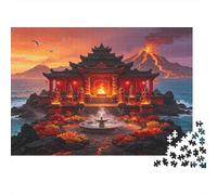 Ancient Temple Landscape 1000 Piece Jigsaw Puzzle for Adults Paper Puzzle Game Volcanic Sunset Scene Home Decor Stress Relief Gift 52x38cm/1000pcs