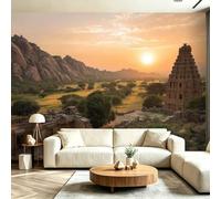 Ancient Temple Ruins & Monolithic Stones Wallpaper for Living Room 300 x 210 cm Wall Murals for Bedrooms,Amber Orange Non-Woven Photo Wallpaper Effect, Decoration Poster Picture Design