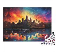 Ancient Temple Sunset 100% Recycled Cardboard Angkor Wat 1000 Piece Puzzle for Adults Beautifully Illustrated Brainteasing 70x50cm/1000pcs